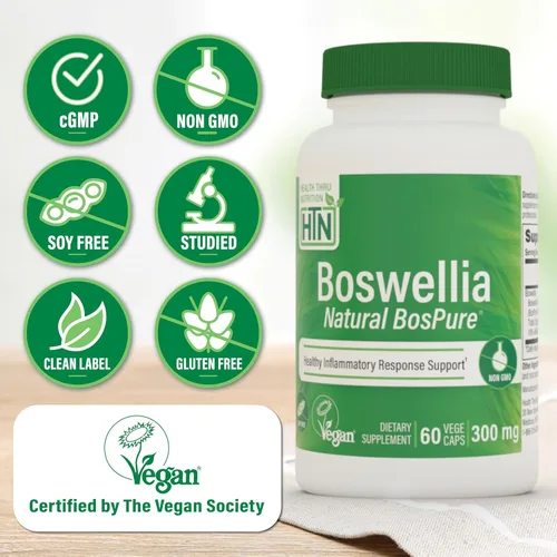 Miniatura 3 de Health Thru Nutrition Boswellia 300 mg 60 cápsulas como Bospure AKBAMAX Alta potencia 75% ácidos boswélicos 10% AKBA Apoyo de movilidad