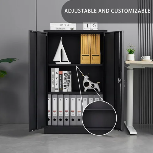 Miniatura 4 de Armario de almacenamiento de metal con puertas de bloqueo y 2 estantes ajustables, gabinete de almacenamiento plegable de 42 pulgadas, armario