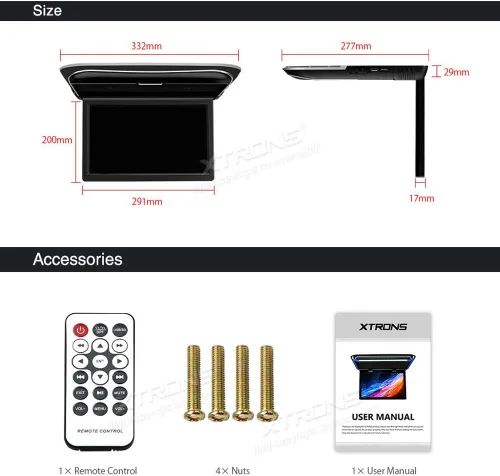 Miniatura 9 de XTRONS Pantalla de monitor montada en el techo del automóvil de 11.6 pulgadas, pantalla ultrafina abatible para automóvil, reproductor de video