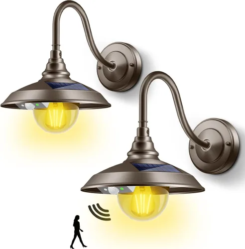 Miniatura 8 de SIEDiNLAR Luz solar de granero para exteriores, 3 modos, 2 iluminación, lámpara de pared de aluminio vintage con cuello de cisne, impermeable