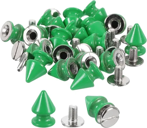 uxcell 50 juegos de remaches de espiga cono, 0.315 x 0.472 in con rosca trasera para árbol y picos para manualidades de cuero, ropa, zapatos, Verde