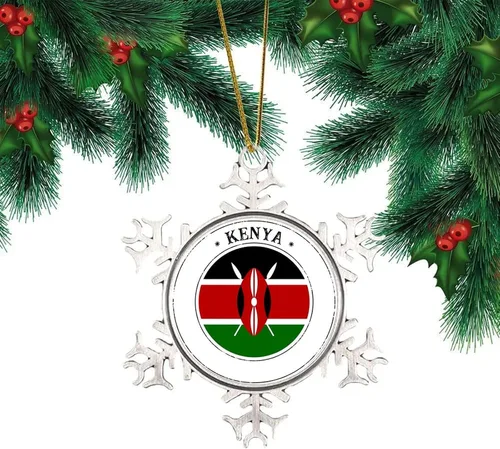 Adorno de copo de nieve de Kenia, bandera de Kenia, bandera de las naciones del sello de Kenia, adornos de metal, recuerdo, regalo, adornos
