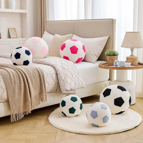Miniatura 5 de Uvvyui Almohada de fútbol de fútbol, redonda, estética, decoración del hogar, almohada decorativa suave para fútbol, pelota deportiva de fútbol, Azul