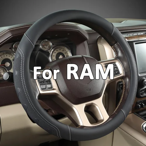 Miniatura 10 de GIANT PANDA Cubierta de volante para Dodge Ram 1500 - Fundas para volante de automóvil para Dodge Ram 2500 3500 15.5-16 pulgadas - Negro B-Negro