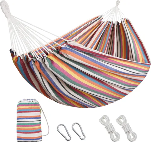 Miniatura 10 de Hamaca brasileña con correas para árboles, hamacas de lona, hamaca portátil con bolsa de transporte para patio trasero, porche, uso en exteriores e