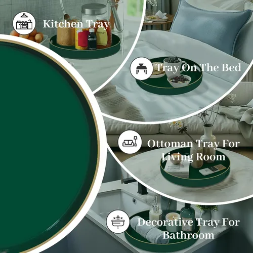 Miniatura 7 de MAONAME - Bandeja decorativa verde oscuro, bandeja de servir redonda de 13 pulgadas con asas, bandejas de plástico para mesa de café, bandejas