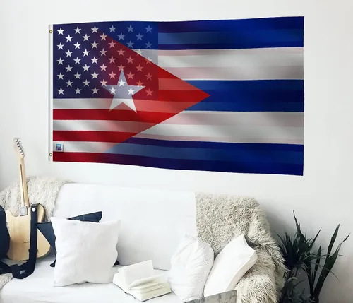 Miniatura 4 de Bandera híbrida cubana americana de 3 x 5 pies: pancarta 100% poliéster, ojales de latón y cabecera de lona fuerte, para uso en exteriores