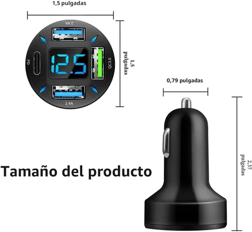 Miniatura 2 de Cargador de automóvil de 66 W de carga súper rápida con USB 2.4A y QC 3.0 (voltímetro y luces LED), carga rápida universal para enchufe