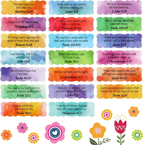 Outus 200 calcomanías temáticas de versículos bíblicos, etiquetas inspiradoras cristianas de las Escrituras, borde festoneado, calcomanías de fe