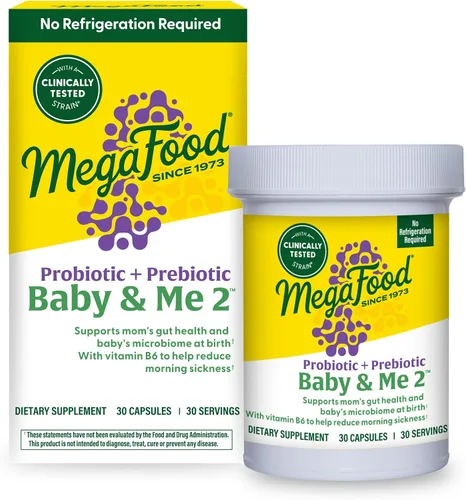 MegaFood Baby & Me 2 Probiótico prenatal, prebióticos vegetarianos para el embarazo y probióticos para mujeres, salud digestiva y apoyo inmunológico