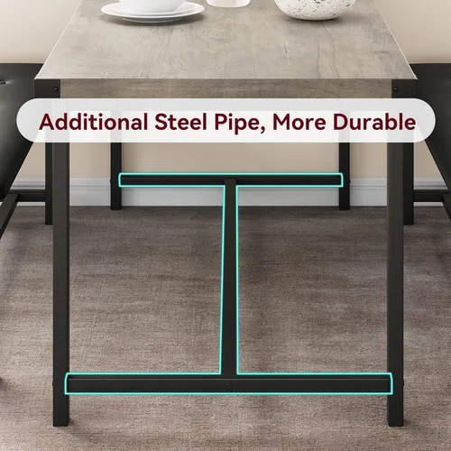 Miniatura 4 de Juego de mesa de comedor IDEALHOUSE para 4, mesa de cocina con banco tapizado, juego de mesa de comedor rectangular de 3 piezas con 2 bancos