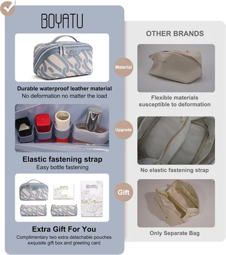 Miniatura 6 de BOYATU Bolsa de maquillaje de viaje para mujer: organizador de cosméticos y artículos de tocador de gran capacidad de 3 piezas - expande