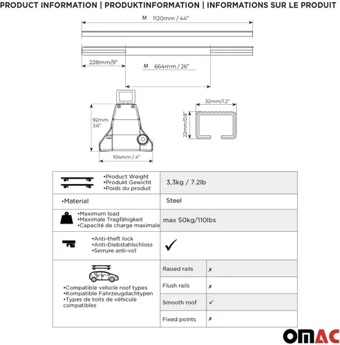 Miniatura 4 de OMAC Portaequipajes de techo liso para Mazda CX-3 2016-2021, color gris, 2 piezas antirrobo para viajes, kayak, canoa, surf, esquí, snowboard