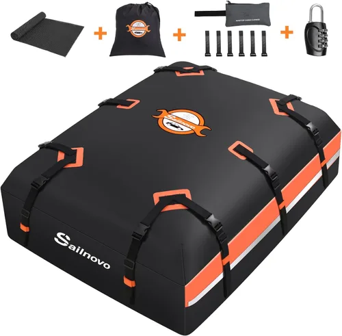 Miniatura 9 de Sailnovo Portaequipajes para techo de automóvil de 15 pies cúbicos, bolsa de techo de PVC 1000D impermeable con alfombrilla antideslizante, bloqueo