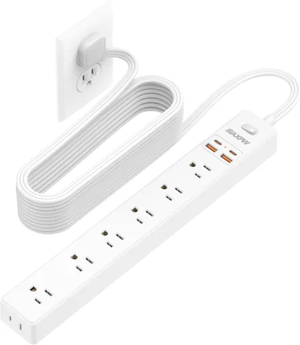 Miniatura 11 de Regleta protectora contra sobretensiones de 10 pies, 7 tomacorrientes, 4 puertos USB (2 USB C), cable de extensión plano ultrafino y enchufe plano