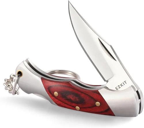 Miniatura 11 de Cuchillo de bolsillo pequeño, cuchillo de bolsillo EDC, acero inoxidable D2 y mango de madera, cuchillo pequeño, longitud de la hoja 1.5 pulgadas