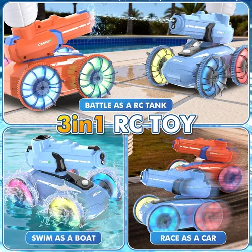 Miniatura 2 de Coche de control remoto 3 en 1, barco a control remoto y pistola de agua, juguete anfibio con pulsera de control de gestos, pistola de chorro
