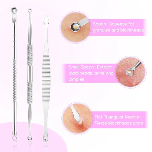 Miniatura 5 de MORGLES Kit de herramientas de 15 piezas de herramientas para reventar, removedor de espinillas de acero inoxidable, herramientas extractoras