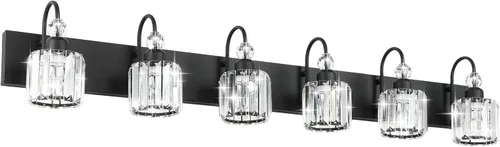 Miniatura 12 de Ralbay - Luces LED modernas de tocador para baño de 5 luces, luces de tocador de cristal sobre espejo, lámparas modernas de tocador para baño