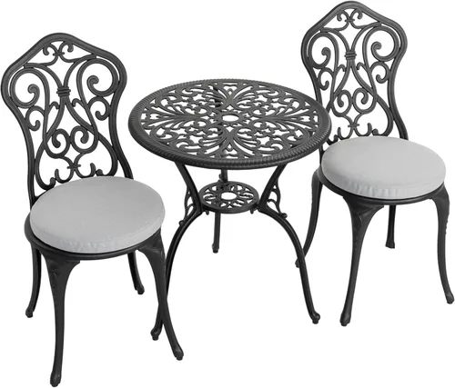 Miniatura 14 de NUU GARDEN - Juego de bistró de 3 piezas para exteriores, todo clima, de aluminio fundido, juego de mesa de bistró y 2 sillas para patio
