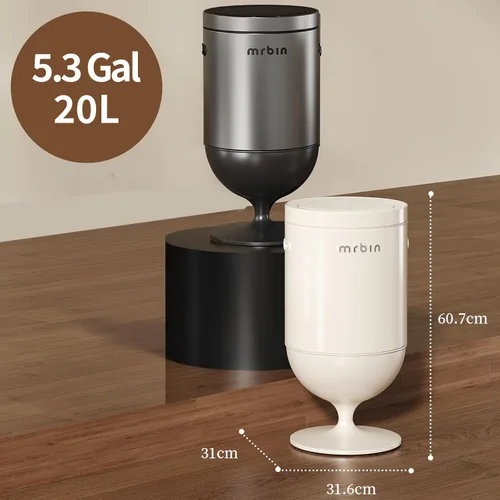 Miniatura 2 de MRBIN Bote de basura de metal con sensor de movimiento para baño con tapa, cesta de basura automática en forma de copa de vino de 5.3 galones, sin