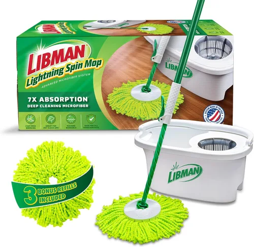 Miniatura 10 de Libman Lightning Spin Mop System Plus 1 cabezal de repuesto Trapeador y balde con juego de escurridor Trapeador de piso Trapeador giratorio