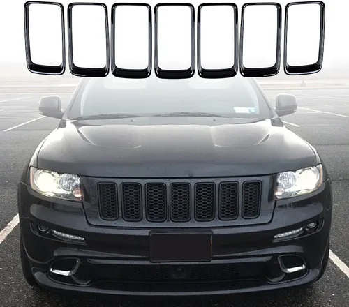 Miniatura 5 de Astra Depot Compatible con 2014 2015 2016 Jeep Grand Cherokee Kit de insertos de cubierta de rejilla de 7 piezas, negro brillante