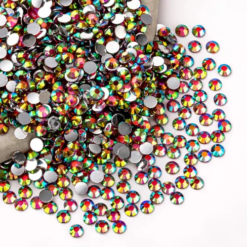 Miniatura 120 de Diamantes de imitación AB verdes a granel, 5000 piezas de diamantes de imitación de fondo plano redondos de gelatina AB sin fijación térmica, gemas