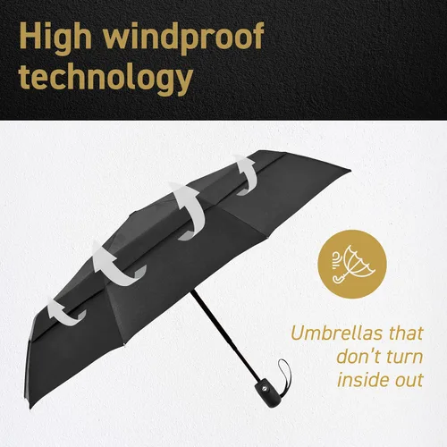 Miniatura 3 de Windproof Travel Umbrellas for Rain - Lightweight, Strong, Compact with & Easy Auto OpenClose Button for Single Hand Use - Double Vented Canopy for