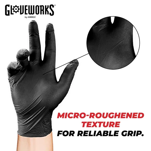 Miniatura 4 de Guantes de nitrilo Gloveplus Ammex GPNB, caja con100, desechables, sin polvo, de grado industrial, 5 milésimas de pulgada, negros, Negro, 1000