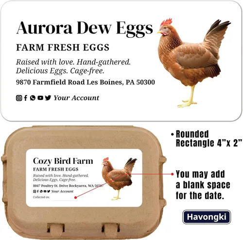 Miniatura 2 de Havongki 100 hojas – VOL.1 – Etiquetas personalizadas para cartón de huevos de 4 x 2 pulgadas, calcomanías adhesivas de huevos frescos de granja