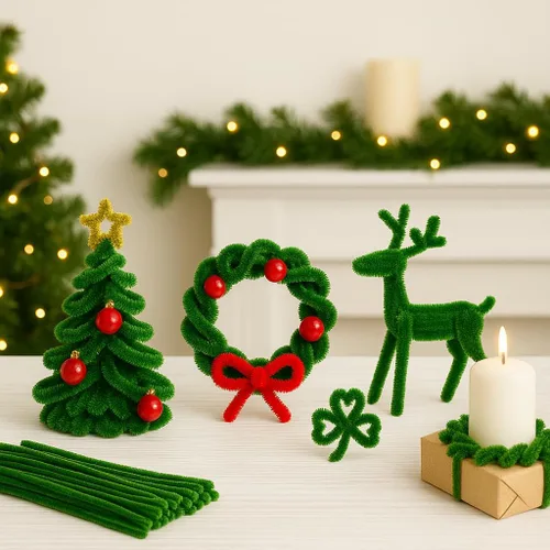 Miniatura 6 de Limpiadores de pipas para manualidades, 200 unidades, color verde oscuro, 0.23" x 12" pulgadas, de felpa de Navidad, tallos de chenilles, limpiador