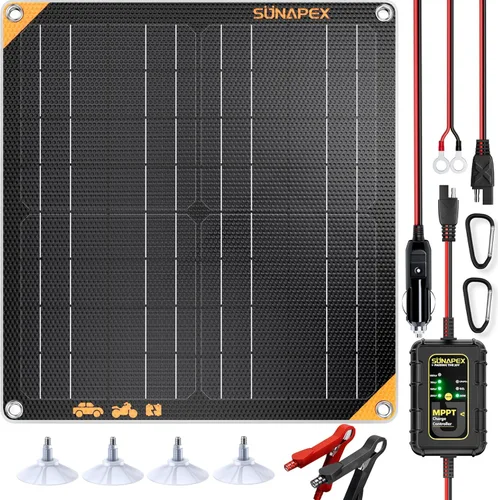 Miniatura 12 de SUNAPEX Mantenedor de cargador solar de goteo de 12 V y 20 vatios, cargador de batería solar impermeable, kit de panel solar, controlador de carga