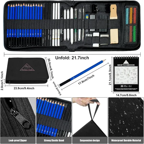 Miniatura 5 de Handyman Crafts Juego de 50 lápices de dibujo para bocetos Lápices de dibujo, grafito, carbón, libro de bocetos, suministros de dibujo En