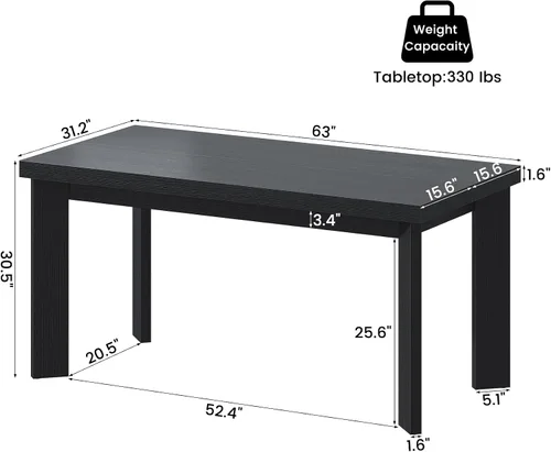 Miniatura 2 de Bigbiglife Mesa de comedor de 63 pulgadas para 6, mesa de comedor para interiores y exteriores con patas de madera, mesa de cocina con mesa grande
