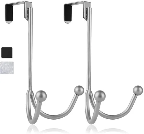 Miniatura 11 de HFHOME Paquete de 2 ganchos dobles para colgar sobre la puerta, organizador de ganchos dobles de metal para colgar abrigos, sombreros, batas, Negro