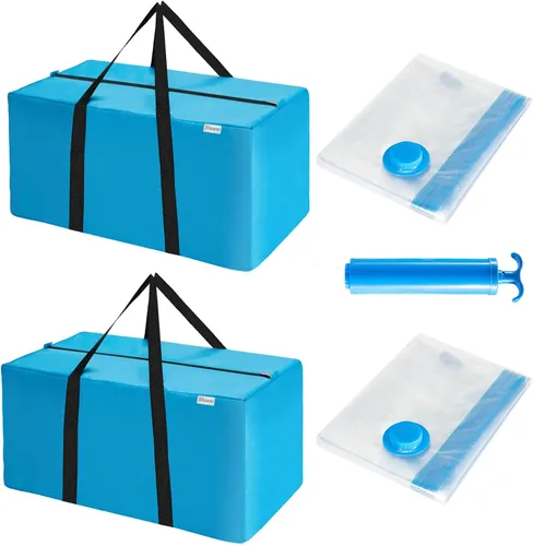 Miniatura 6 de Bolsa de mudanza extra grande, bolsa de almacenamiento resistente que ahorra espacio para embalaje de ropa, bolsa azul para mudanzas, bolsas