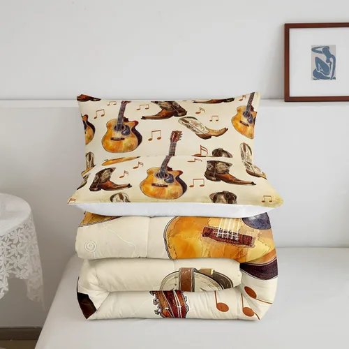 Miniatura 5 de Castle Fairy Juego de edredón de botas de vaquero, tamaño individual, juego de ropa de cama bohemio con guitarra musical para niños y niños