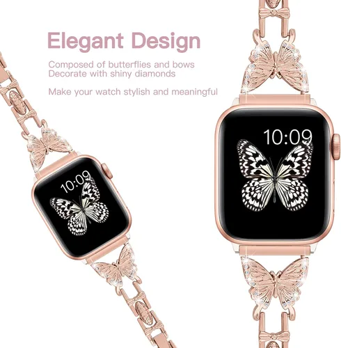 Miniatura 5 de Wipalor, compatible con la malla para reloj de Apple de 38mm y 40mm, liviana para mujer, pulsera fácil de ajustar, diamante brillante en la oro rosa