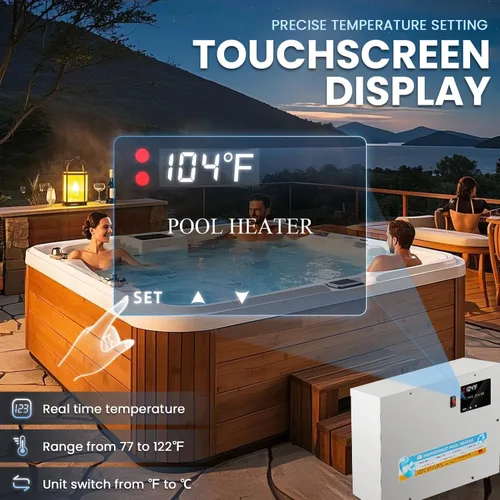 Miniatura 2 de Mxmoonant Calentador de piscina 9KW 220V, calentadores eléctricos de piscina, termostato de agua para bañera de hidromasaje con pantalla táctil