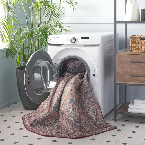 Miniatura 7 de SAFAVIEH Tucson Collection - Alfombra lavable de 2 pies 6 x 8 pies, color beige y rosa, antideslizante, ideal para zonas de alto tráfico en sala
