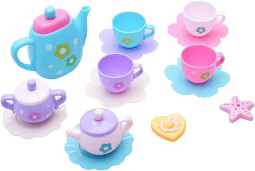 PowerTRC Juego de fiesta de té real para niños, 21 piezas de plástico sin BPA, tetera, tazas, pasteles y más, diseño floral, escala de 3-4 pulgadas,