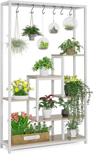 Miniatura 8 de LITTLE TREE Soporte alto para plantas de interior de 5 niveles, estante de metal grande de 70.9 pulgadas para macetas de bonsái, estante de Marrón
