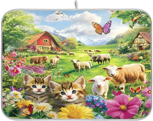 Miniatura 19 de Tapete de secado de platos, girasoles en madera, tapete de secado reversible absorbente de flores, tapete de secado de platos, tapete para secar