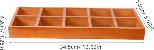Miniatura 5 de Organizador dividido de madera, bandeja de clasificación de madera, pantalla de rejilla, bandeja rectangular de madera dividida con 10 secciones