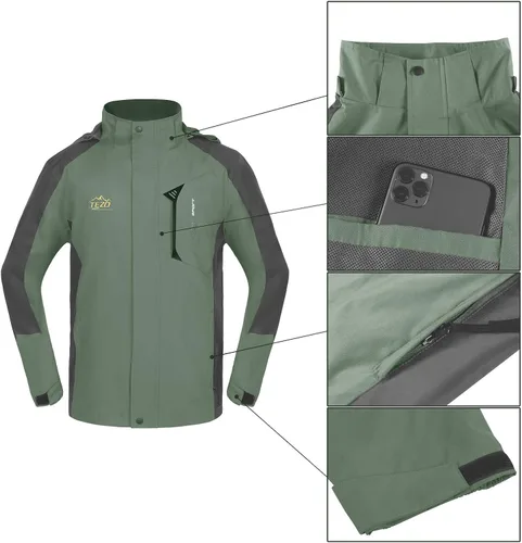 Miniatura 3 de TEZO Chaqueta impermeable para hombre, con capucha, rompevientos ligera
