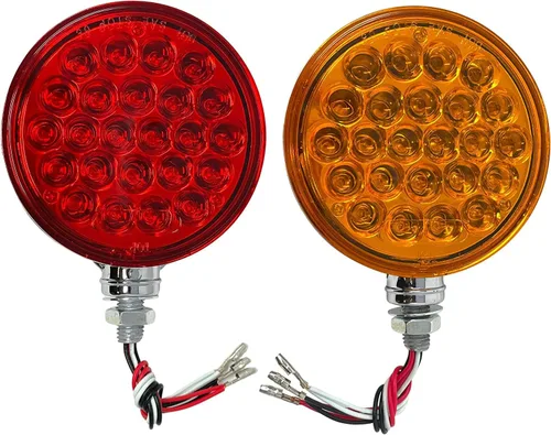 All Star Truck Parts 2 piezas Ámbar/Rojo 48 LED Redonda de doble cara Montaje en perno cromado Pedestal defensa luz trasera de giro y stop para