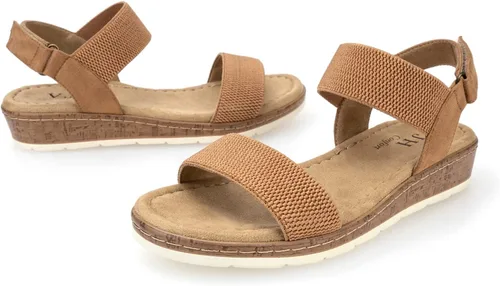Miniatura 5 de VJH confort Sandalias planas para mujer, puntera abierta, correa elástica en el tobillo, sandalias cómodas de cuña baja