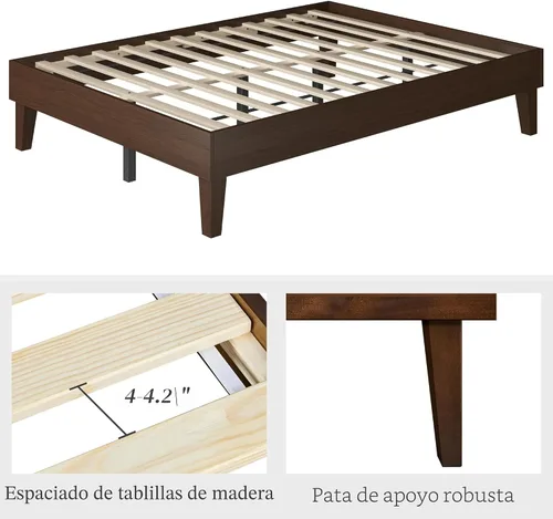 Miniatura 7 de Yaheetech Estructura de Cama Completa de Madera Sólida Natural con Plataforma con Soporte de Listones de Madera, Espacio de 12 Pulgadas Debajo