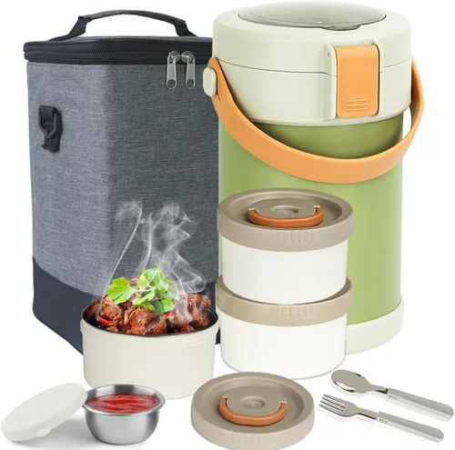 Miniatura 10 de Audult - Contenedor térmico de alimentos calientes de 67 onzas, contenedor de alimentos aislado de acero inoxidable de 2 litros de 3 capas, termo
